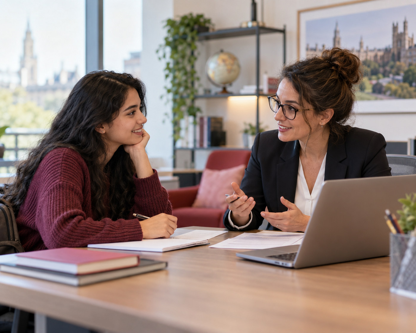 Admissions advisor helping an international student